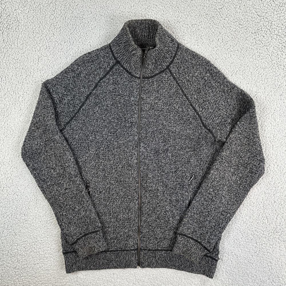 Banana Republic Full Zip Sweater Men Medium Grey Black Cotton Wool Chunky Knit